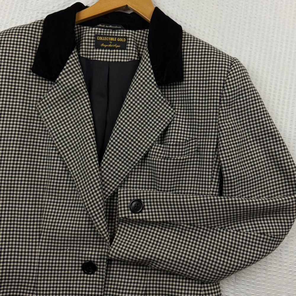 Vintage Giorgio Sant'Angelo Houndstooth Wool Blazer with Velvet Collar  Size 12